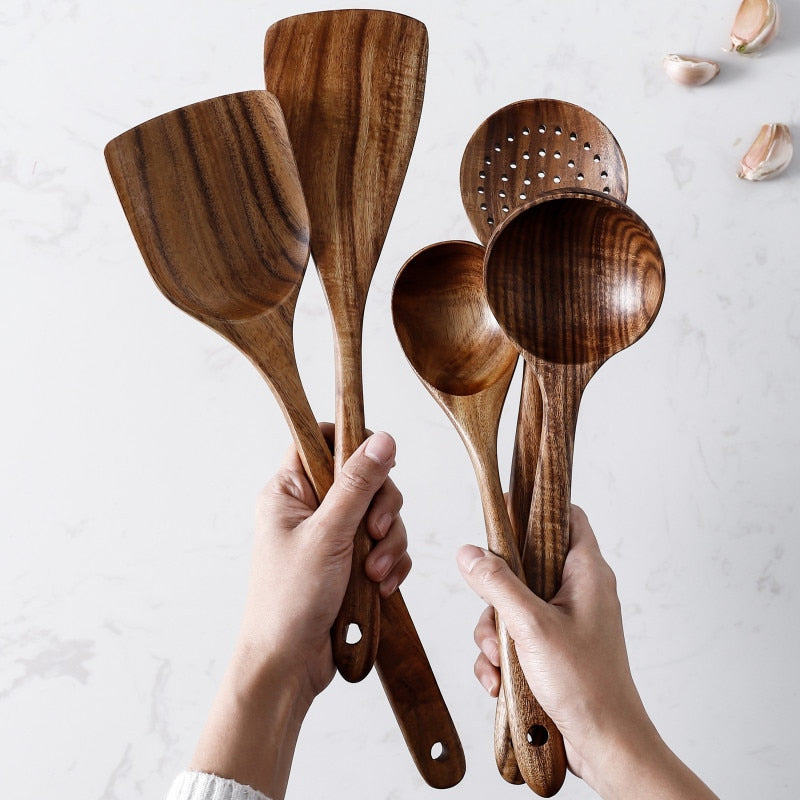 Handmade Teak Wood Utensils 7pcs Set