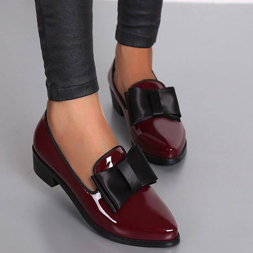 Genuine Leather Cordial Bow-tie Pumps