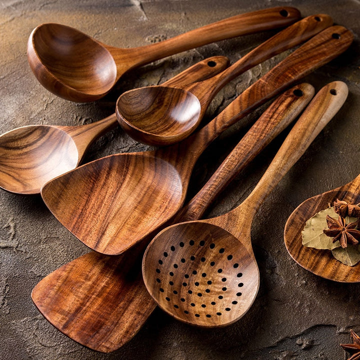 Handmade Teak Wood Utensils 7pcs Set